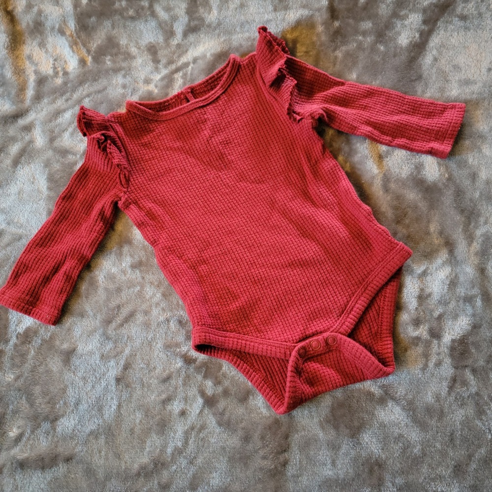 Dip Waffle Knit Bodysuit Girls 3-6M Burgundy Red Excellent Ruffle Thermal 875